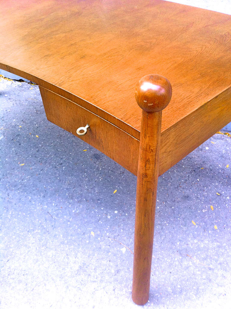Jean Royère Documented Rarest Oak Curved Desk, Model 