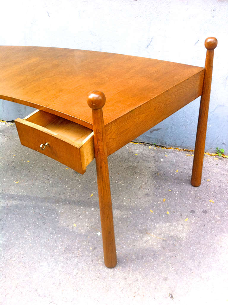 20th Century Jean Royère Documented Rarest Oak Curved Desk, Model 