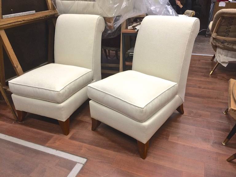 Maison Dominique Pair of Slipper Chairs with Elegant Design and Newly Restored For Sale 1