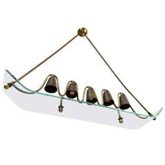 Italian 1950s Superb Design Five-Lights Ski Chandelier