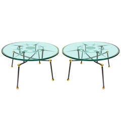 Extreme Quality French Pair of Solid Metal and Heavy Glass Coffee Tables