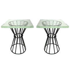 Awesome Pair of "Diabolo" french Side Tables with Perfect Wrought Iron Design