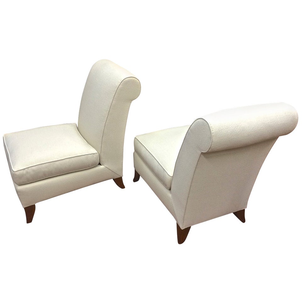 Maison Dominique Pair of Slipper Chairs with Elegant Design and Newly Restored For Sale
