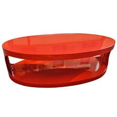 Red Lacquered 1970s, Two-Tier Oval Coffee Table