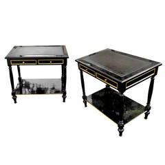 Maison Jansen 1940s Pair of Neoclassic Black Lacquered Large Bed Sides