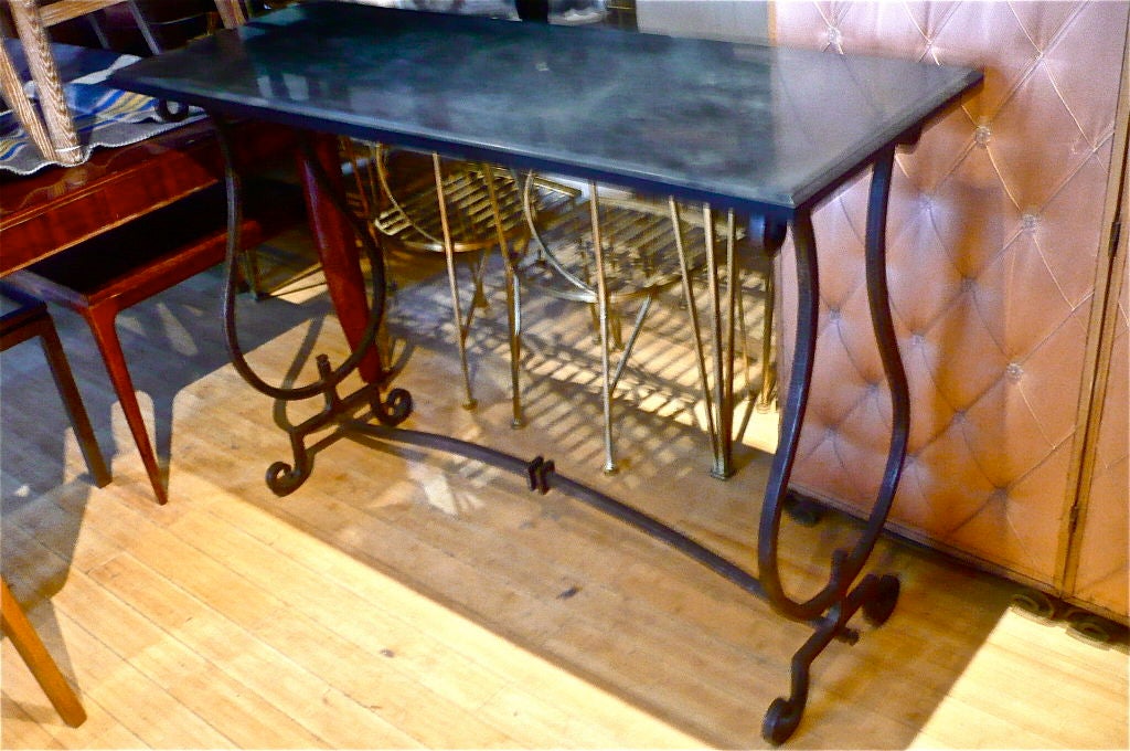 Gilbert Poillerat Console in Wrought Iron with Black Marble Top For Sale 4