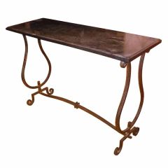 Gilbert Poillerat Console in Wrought Iron with Black Marble Top