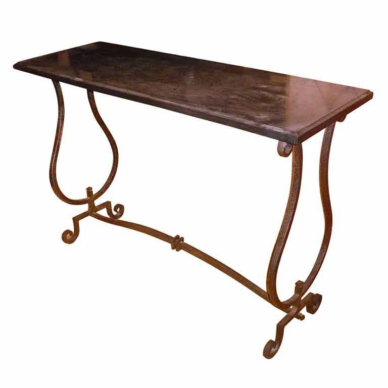 Gilbert Poillerat Console in Wrought Iron with Black Marble Top For Sale