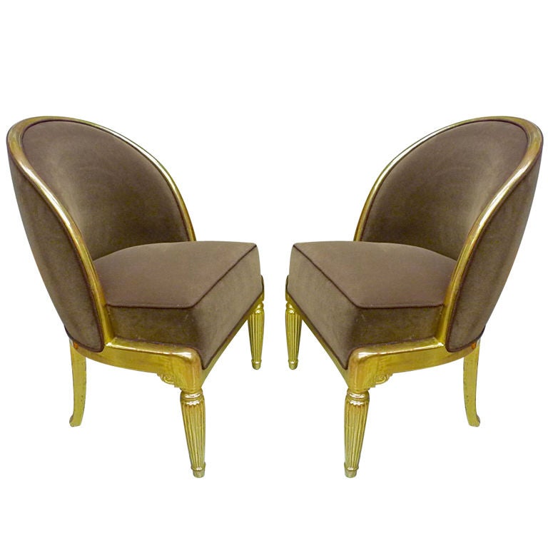 Paul Follot 1925 Art Deco Superb Pair Of Slipper Chairs For Sale