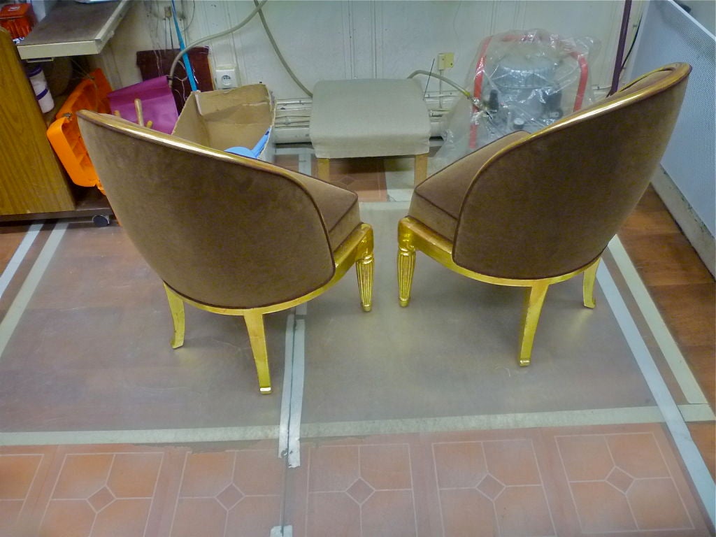 Velvet Paul Follot 1925 Art Deco Superb Pair Of Slipper Chairs For Sale