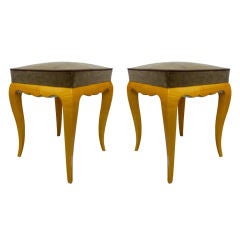Rene Prou Elegant Sycamore Pair of 1940s Stools, Newly Recovered