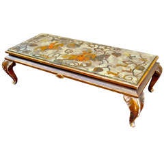 Maison Jansen Coffee Table with Gold Leaf Palm Legs and Eglomisé Persian Top