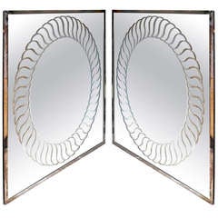 Pair of Spectacular Contemporary Engraved Mirror by Andre Hayat