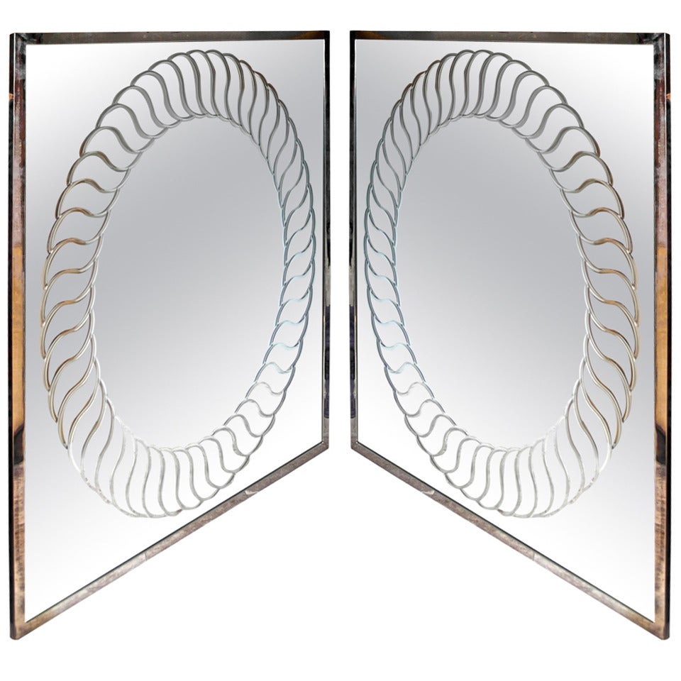 Pair of Spectacular Contemporary Engraved Mirror by Andre Hayat