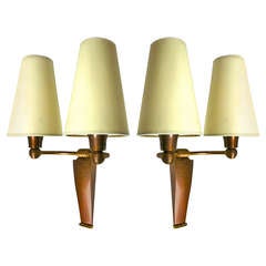 Jean Pascaud Small Pair of Sconces in Gold Oxidized Bronze