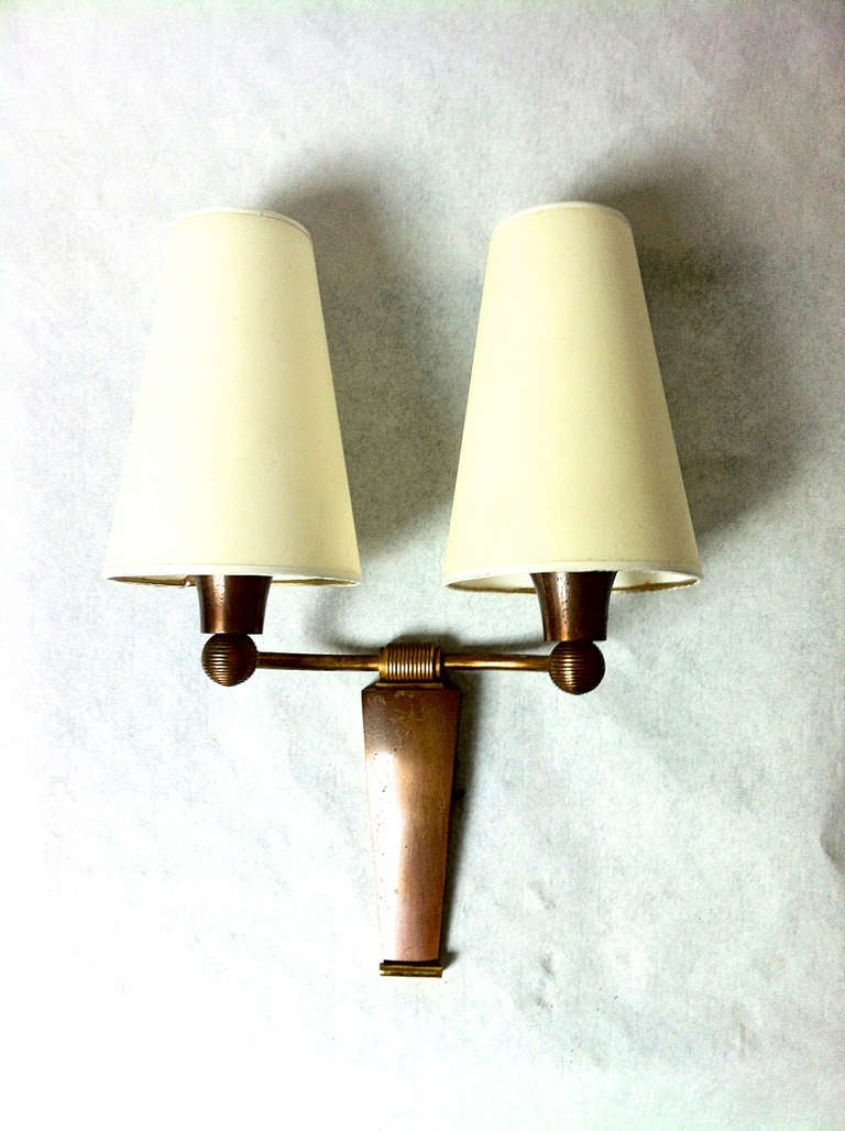 Jean Pascaud Small Pair of Sconces in Gold Oxidized Bronze For Sale 3