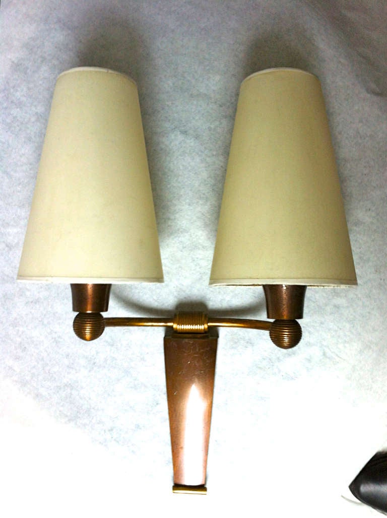 Jean Pascaud Small Pair of Sconces in Gold Oxidized Bronze In Good Condition For Sale In Paris, ile de france