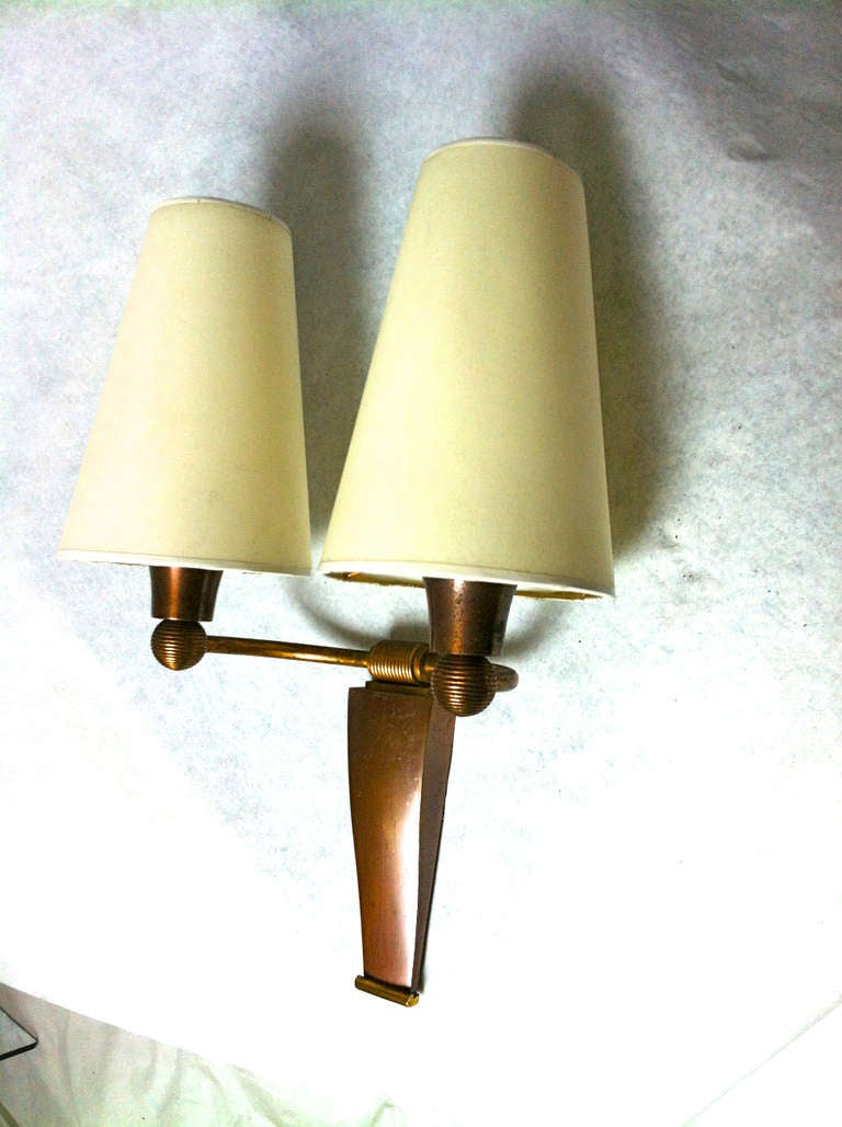 Jean Pascaud Small Pair of Sconces in Gold Oxidized Bronze For Sale 4