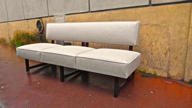 Mid-20th Century Andre Sornay, Rare Modernist Three-Seat Couch, Newly Covered in Beige Kvadrat For Sale