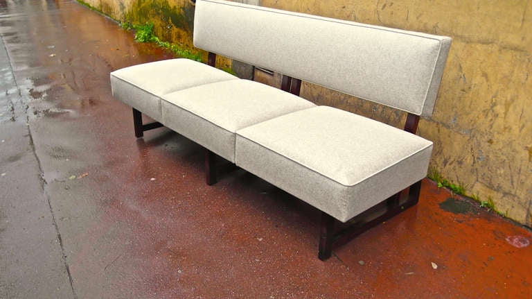 Andre Sornay, Rare Modernist Three-Seat Couch, Newly Covered in Beige Kvadrat For Sale 1