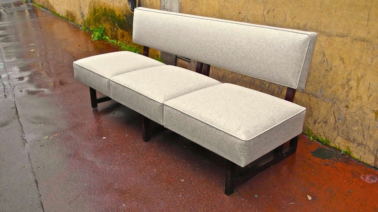 French Andre Sornay, Rare Modernist Three-Seat Couch, Newly Covered in Beige Kvadrat For Sale