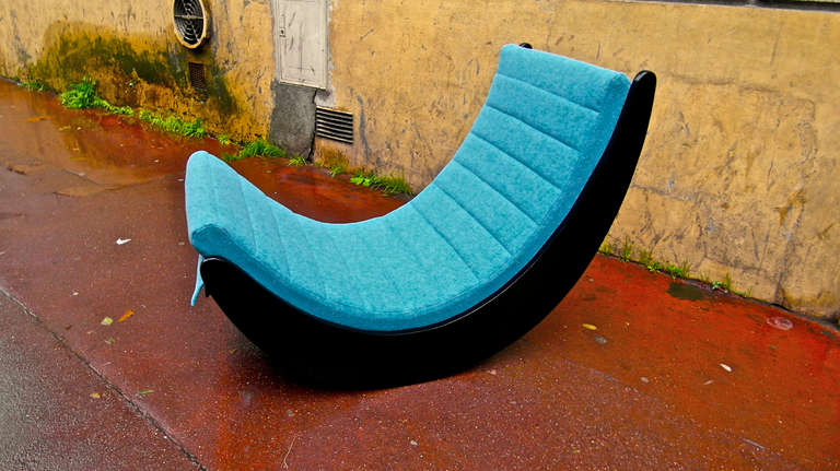 Verner Panton Pair of Vintage Rocking Chair Reupholstered in Kvadrat Turquoise In Excellent Condition For Sale In Paris, ile de france