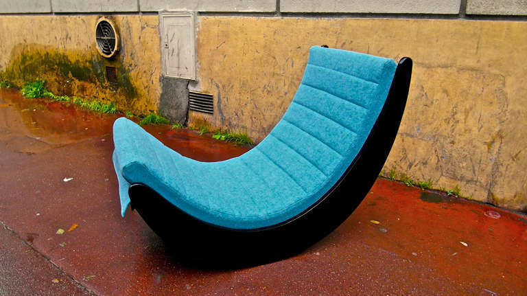Mid-20th Century Verner Panton Pair of Vintage Rocking Chair Reupholstered in Kvadrat Turquoise For Sale