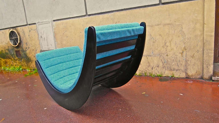 Mid-Century Modern Verner Panton Pair of Vintage Rocking Chair Reupholstered in Kvadrat Turquoise For Sale