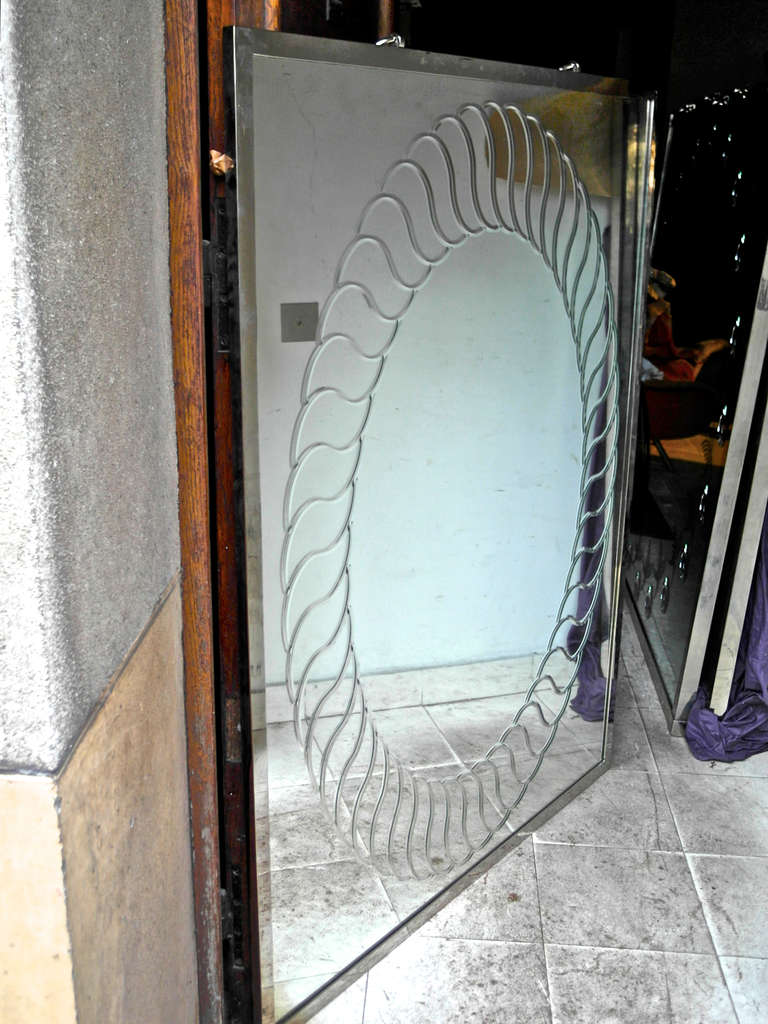 Bronze Pair of Spectacular Contemporary Engraved Mirror by Andre Hayat