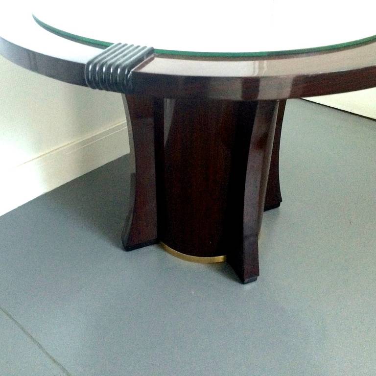 Maurice Jallot Coffee Table with Mirror Top and Brass Circled Base, 1940 For Sale 4