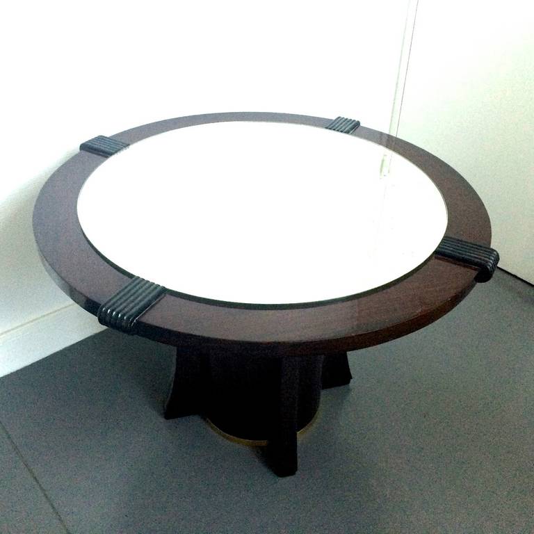 Maurice Jallot Coffee Table with Mirror Top and Brass Circled Base, 1940 For Sale 2