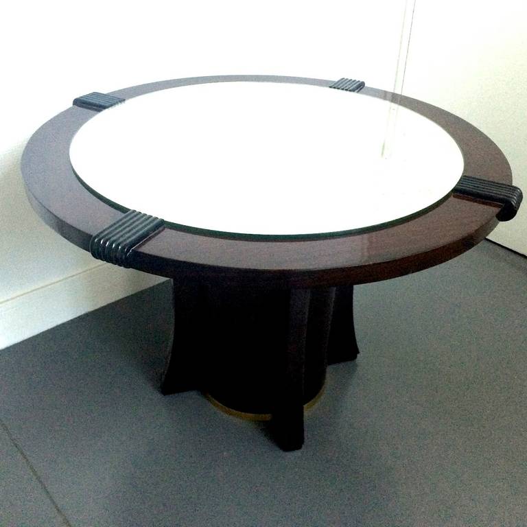 Maurice Jallot Coffee Table with Mirror Top and Brass Circled Base, 1940 For Sale 1