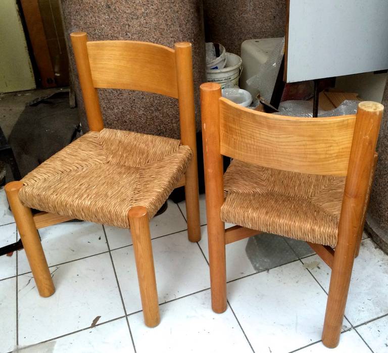 Charlotte Perriand pair of ash tree and rush chairs in good vintage condition.