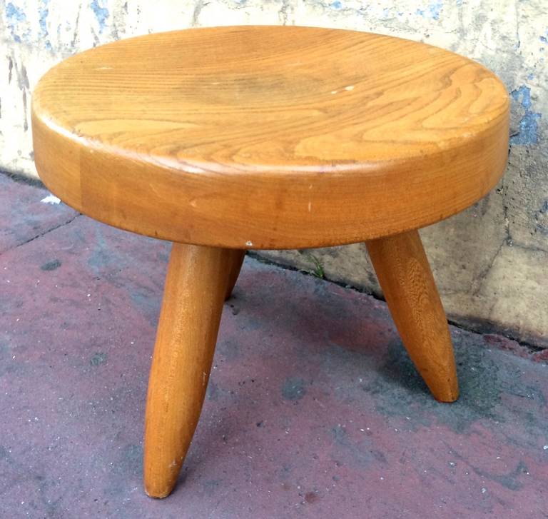 Charlotte Perriand Ash Tree Tripod Low Bench in Fair Vintage Condition