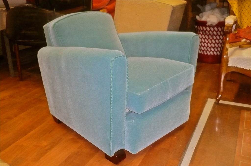 Jules Leleu Pair of Club Chairs Newly Recovered in Mohair For Sale 5