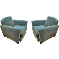 Jules Leleu Pair of Club Chairs Newly Recovered in Mohair