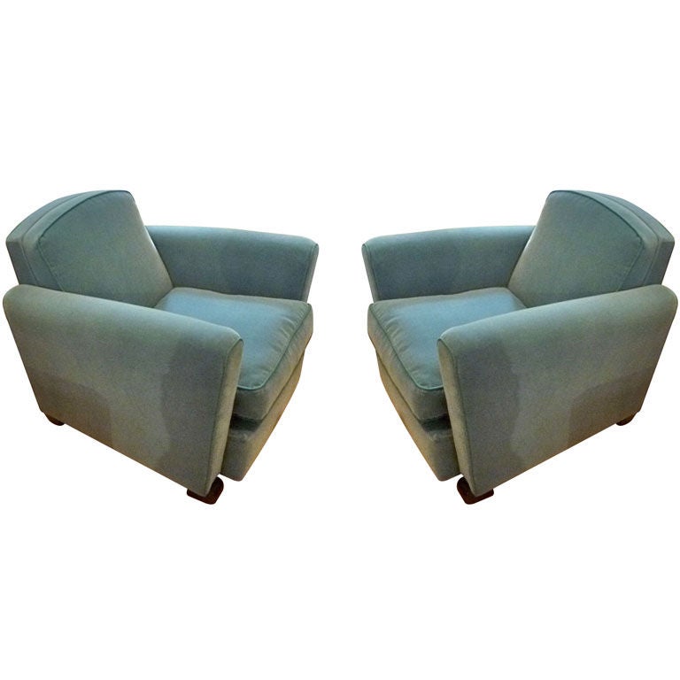 Jules Leleu Pair of Club Chairs Newly Recovered in Mohair For Sale
