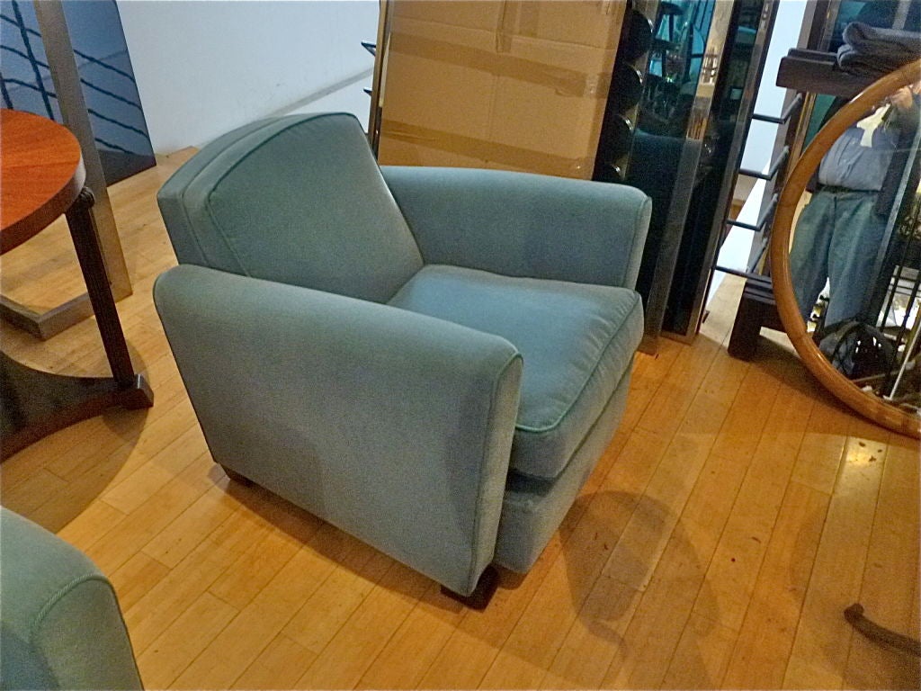 Jules Leleu Pair of Club Chairs Newly Recovered in Mohair In Excellent Condition For Sale In Paris, ile de france