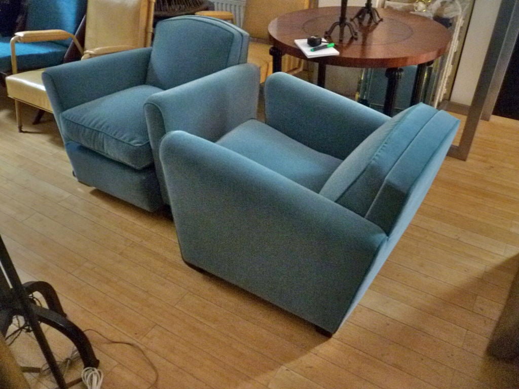 Jules Leleu Pair of Club Chairs Newly Recovered in Mohair For Sale 2