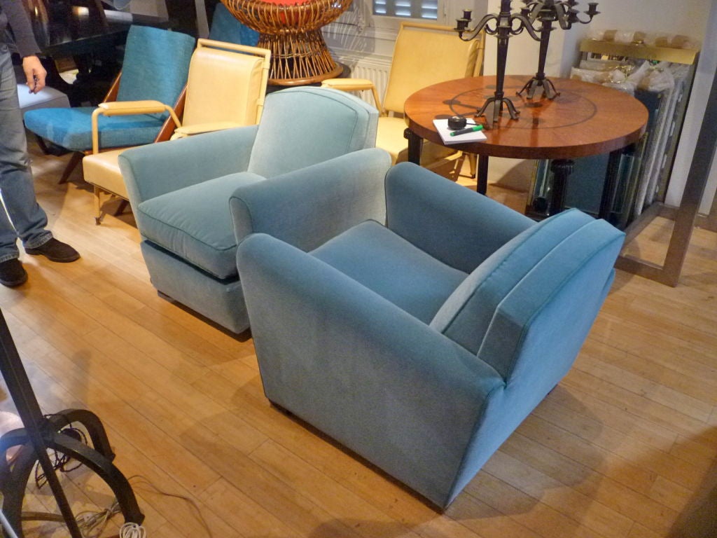 Jules Leleu Pair of Club Chairs Newly Recovered in Mohair For Sale 4