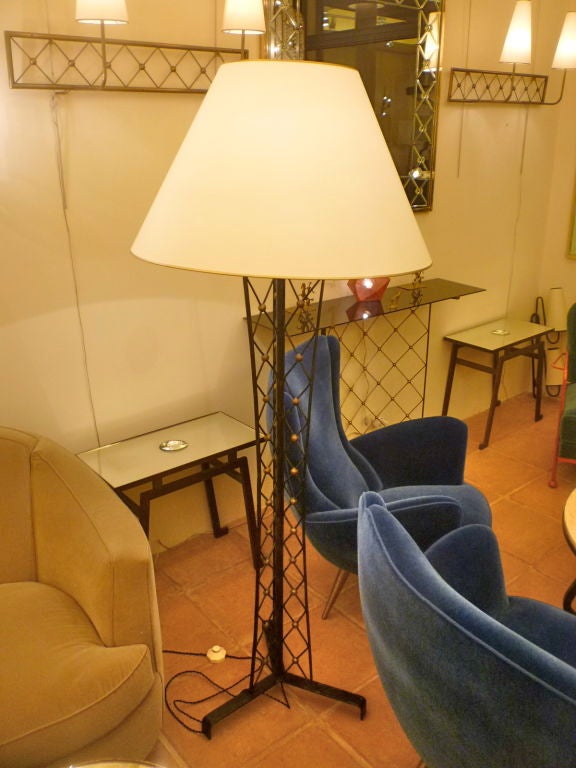 Exceptional and rare Tour Eiffel wrought iron floor lamp by Jean Royère.