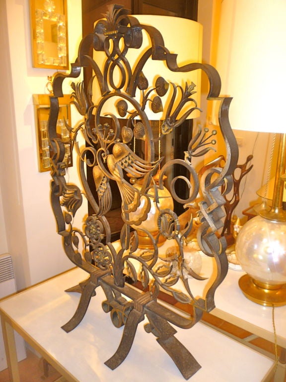 French Raymond Subes' Exceptional and Unique Wrought Iron Firescreen For Sale