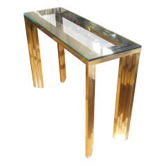GUY LEFEVRE superb quality 1980 console in gold bronze and glass