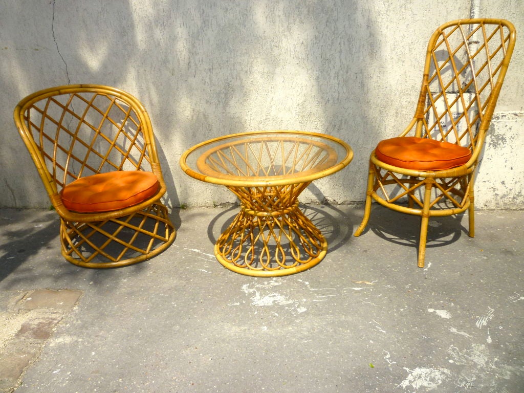 Louis Sognot 1950s Rattan Chair in Excellent Rattan Condition For Sale 5