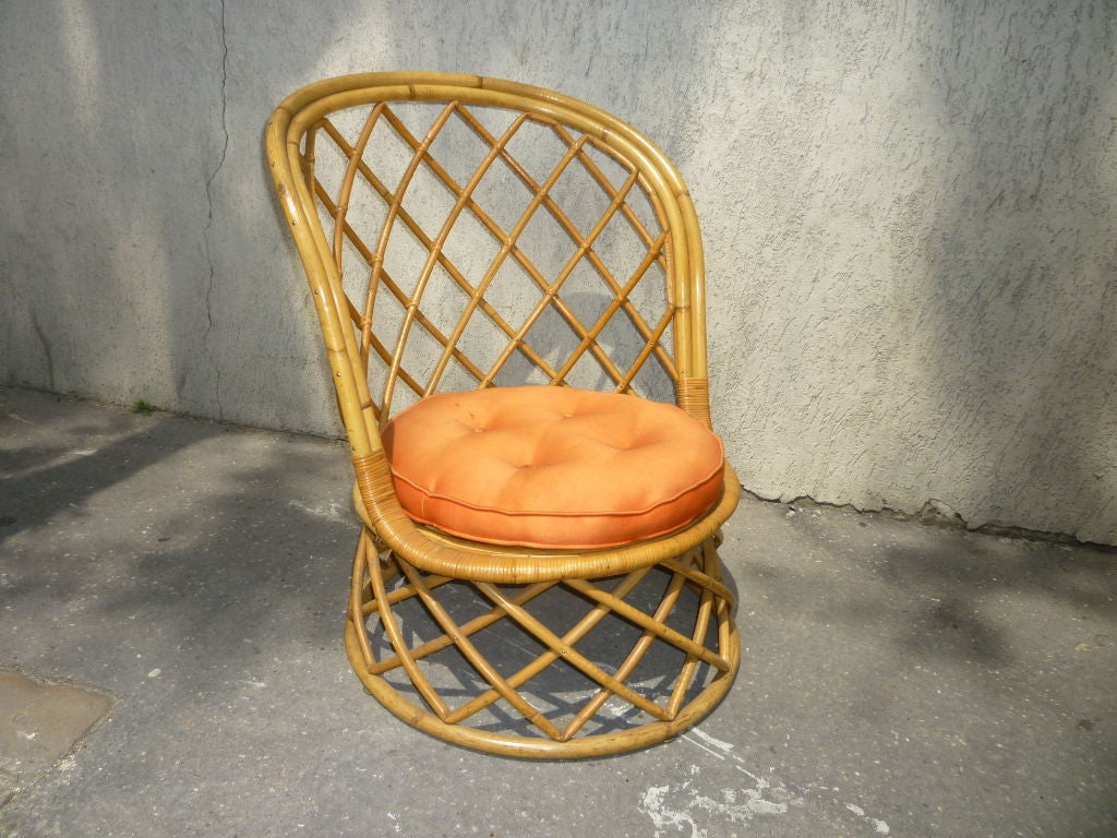 Louis Sognot 1950s charming rattan vanity chair in the 1950s Riviera style.