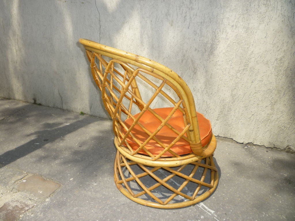 French Louis Sognot 1950s Rattan Vanity Chair, Excellent Rattan Condition For Sale