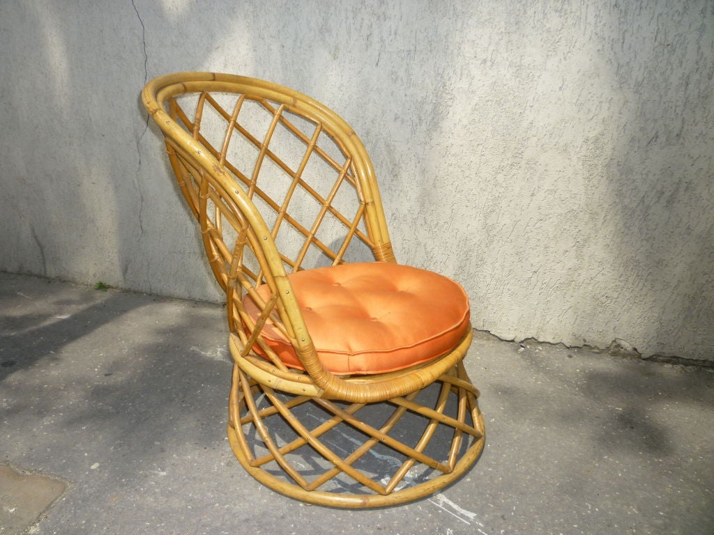 Louis Sognot 1950s Rattan Vanity Chair, Excellent Rattan Condition For Sale 1