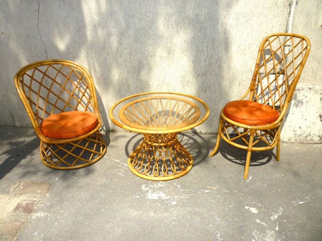 Louis Sognot 1950s Rattan Vanity Chair, Excellent Rattan Condition For Sale 2
