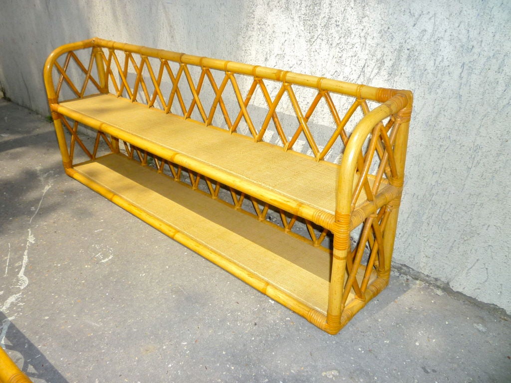 French Louis Sognot Set of Three Charming Rattan Shelves from the 1950s For Sale