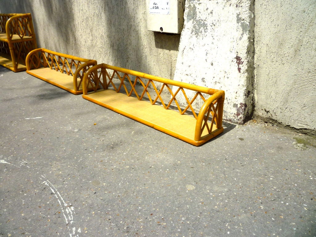 Mid-20th Century Louis Sognot Set of Three Charming Rattan Shelves from the 1950s For Sale